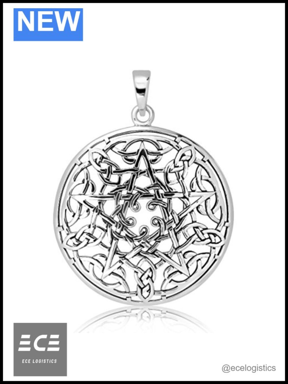 Sterling Silver 925 Celtic Pentacle Trinity Knot Triquetra Pendant Necklace